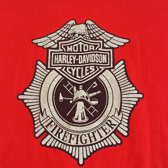 Harley Davidson Motorcycles Red Firefighter Short Sleeve T- Shirt Tee Men’s XL - Picture 4 of 16